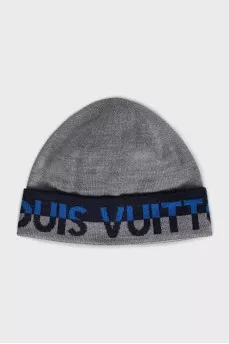Men's gray wool hat with print