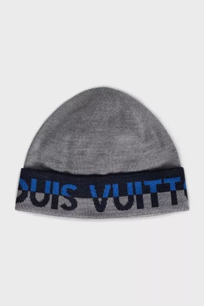 Men's gray wool hat with print