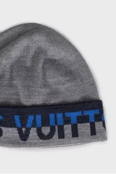 Men's gray wool hat with print