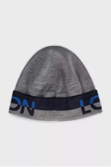 Men's gray wool hat with print