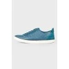 Emerald leather sneakers on lacing