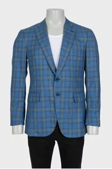 Men's blue cashmere and silk printed jacket