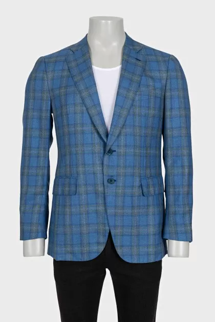 Men's blue cashmere and silk printed jacket