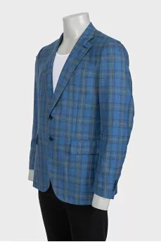 Men's blue cashmere and silk printed jacket