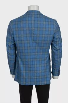Men's blue cashmere and silk printed jacket