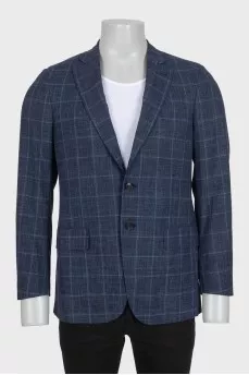 Men's checked jacket made of wool, silk and linen