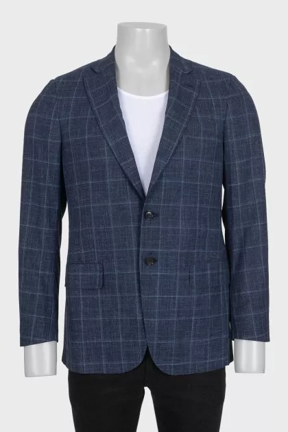 Men's checked jacket made of wool, silk and linen