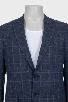 Men's checked jacket made of wool, silk and linen