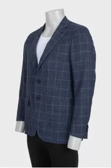 Men's checked jacket made of wool, silk and linen