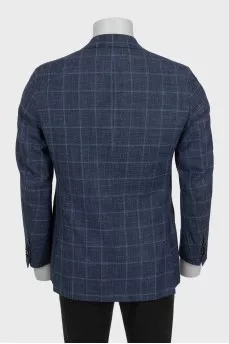 Men's checked jacket made of wool, silk and linen