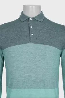 Men's green striped long sleeve polo shirt