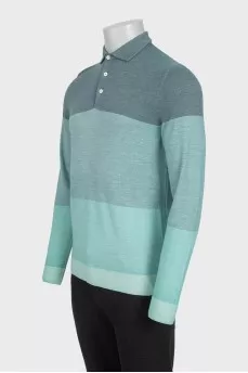 Men's green striped long sleeve polo shirt