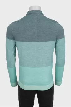 Men's green striped long sleeve polo shirt