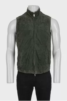Men's reversible suede vest with zipper