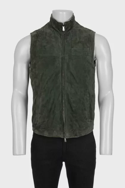 Men's reversible suede vest with zipper