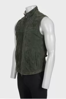 Men's reversible suede vest with zipper