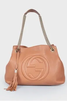 SOHO brown leather bag with a golden chain