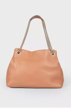 SOHO brown leather bag with a golden chain