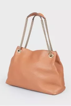 SOHO brown leather bag with a golden chain