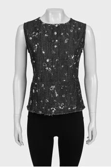Gray denim top with print