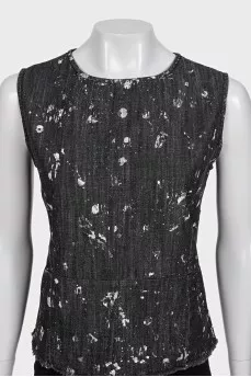 Gray denim top with print