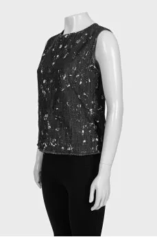Gray denim top with print