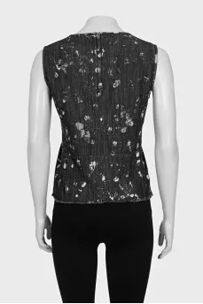 Gray denim top with print