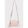 Pink leather zipper handbag