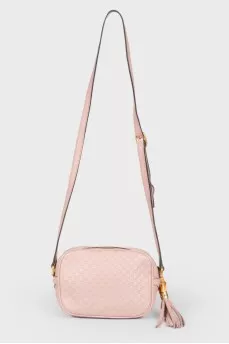 Pink leather zipper handbag