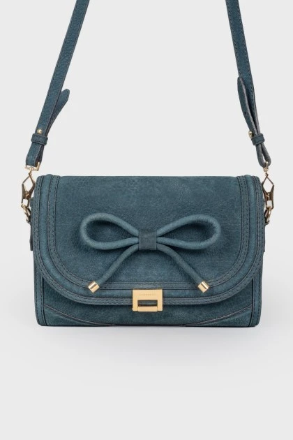 Emerald leather bag with bow