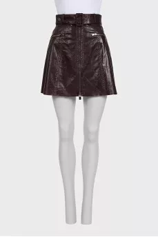 Burgundy leather skirt with belt and tag