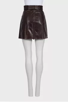 Burgundy leather skirt with belt and tag