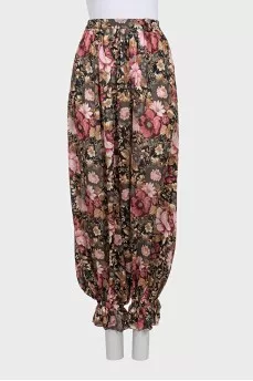 Printed silk trousers with elasticated hem