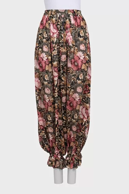 Printed silk trousers with elasticated hem