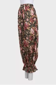 Printed silk trousers with elasticated hem