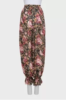 Printed silk trousers with elasticated hem