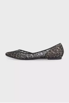 Black lace pointed toe ballet flats
