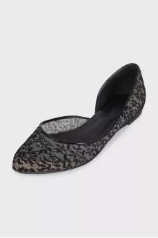 Black lace pointed toe ballet flats