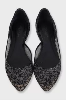 Black lace pointed toe ballet flats