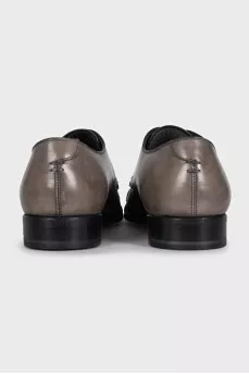 Мужские броги из серой кожи со шнуровкой