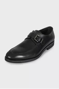 Men's black leather shoes with a buckle