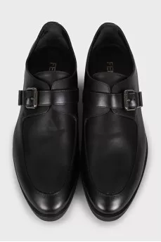 Men's black leather shoes with a buckle