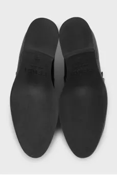 Men's black leather shoes with a buckle