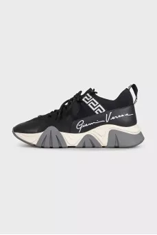 Men's leather and textile sneakers with a print