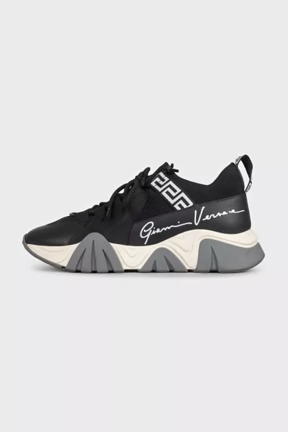 Men's leather and textile sneakers with a print