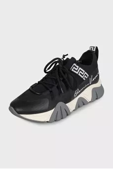 Men's leather and textile sneakers with a print