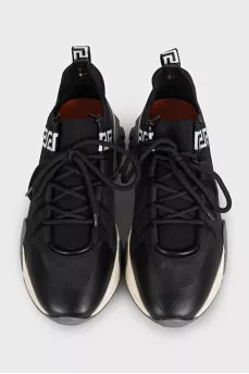 Men's leather and textile sneakers with a print