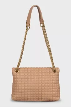 Brown quilted leather bag with tag