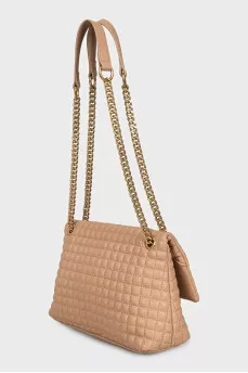 Brown quilted leather bag with tag