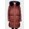 Bordeaux down jacket with fur hood